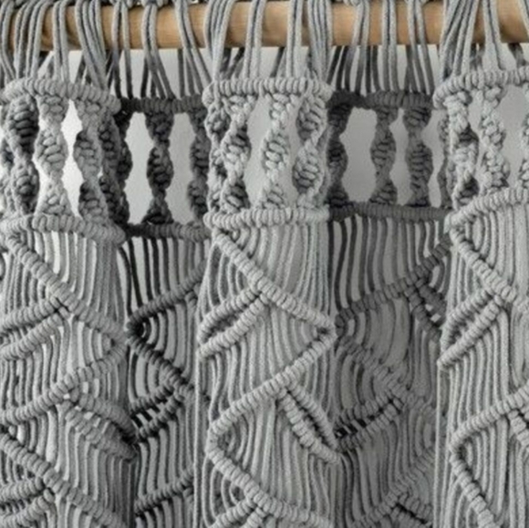 UO Bohemian Macrame Textured Grey Window Curtain Panel Wall Hanging Tapestry - Picture 12 of 13